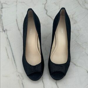 Calvin Klein Black Textured Peep Toe Heels